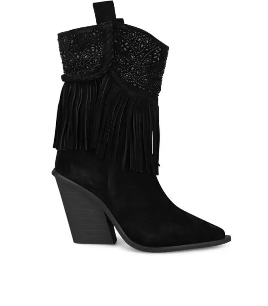 New Alma en Pena Buy Ankle Boot With Fringes And Rhinestones