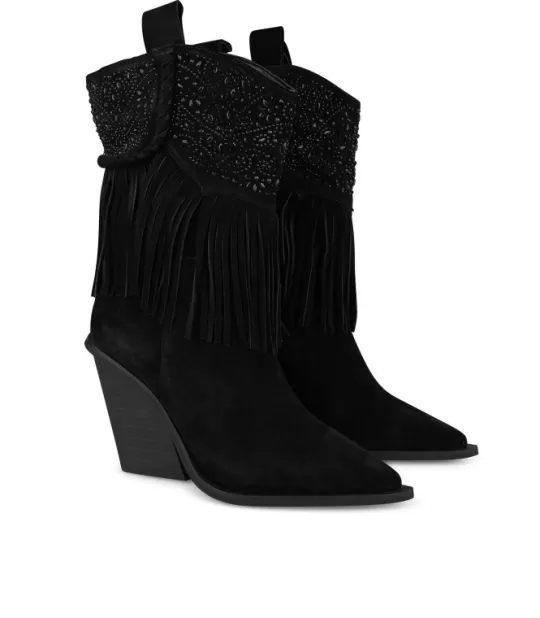 New Alma en Pena Buy Ankle Boot With Fringes And Rhinestones